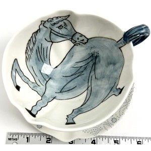 Anthropologie Lovely Painted Horse Floral Blue & White Cup Saucer Set